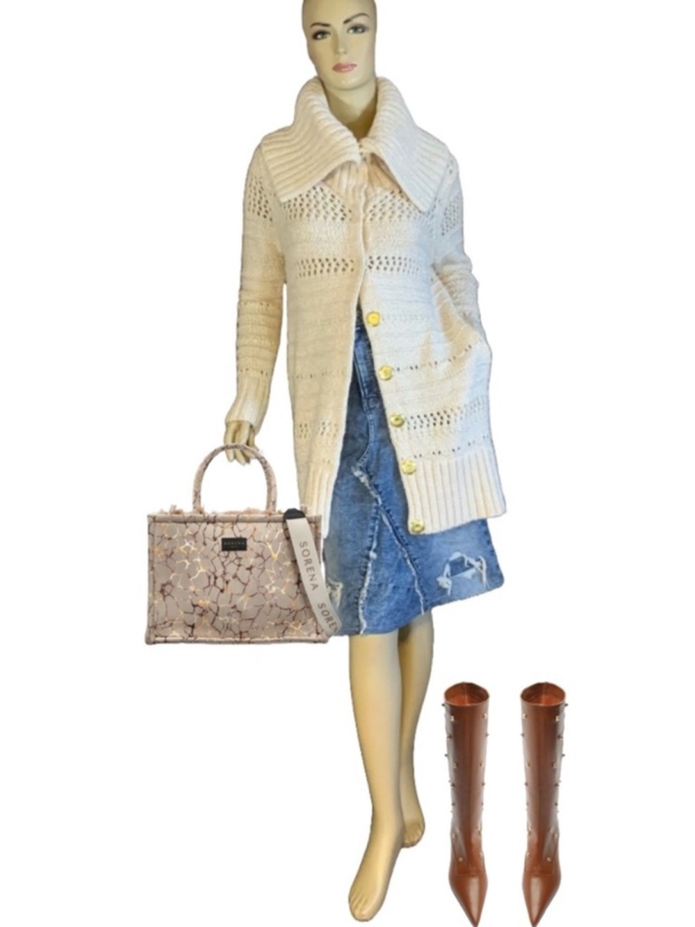 RACHEL RACHEL ROY CREAM ACRYLIC BLEND CABLE KNIT CARDIGAN SWEATER (S)